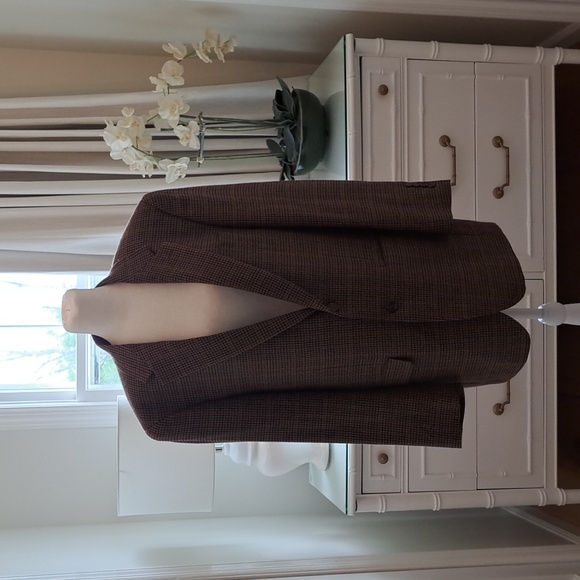 NWOT Lauren Ralph Lauren Mens Brown Wool Mini Plaid Mini Check Blazer Size 42R - Picture 1 of 7